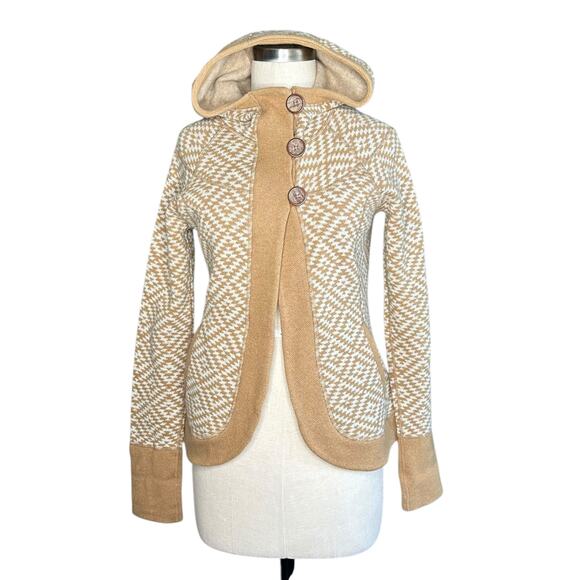 MARMOT Tan Brown Geometric Tara Hooded Knit Sweater Jacket Women's Small - Picture 1 of 8